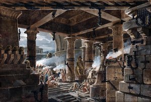 Fantasia architettonica - vista interna di un tempio egizio, 1803