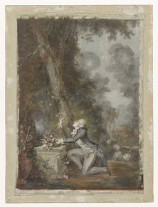 Giovane inginocchiato presso un altare dell