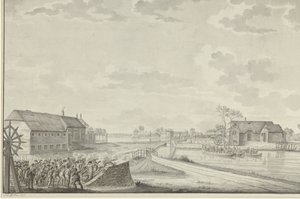 Attacco dei prussiani sotto il colonnello Van Borstel al ponte di Duivendrecht, 1 ottobre 1787 da Jean George Teissier (signed by artist)