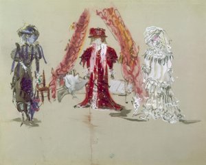Bozzetto scenografico con figurine per la prima rappresentazione da Jean Giraudox
