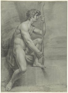 Nudo maschile seduto con bastone e gamba sinistra sollevata da Jean Grandjean