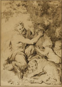 Satiro che preme uva accanto a una tigre da Jean Honore Fragonard