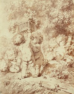 Sei putti che giocano, due che tengono una gabbia da Jean Honore Fragonard