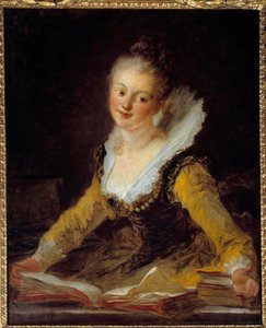 Studio. Una donna nel suo ufficio sfoglia libri per imparare da Jean Honore Fragonard