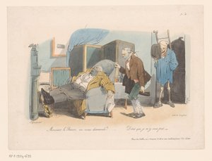 Il barone viene preso da un becchino e dalla Morte (Reis naar de eeuwigheid) da Jean Ignace Isidore Gérard Grandville