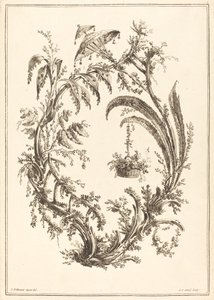 Ornamento con Parasole e Cesto Appeso da Jean Jacques Avril I after Jean Baptiste Pillement