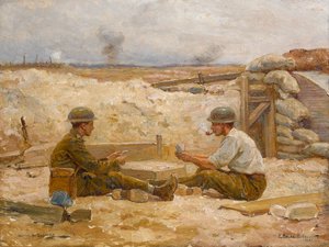 Due ufficiali britannici che giocano a carte fuori dal loro rifugio, Settore di Bapaume, 1918-20 da Jean Jacques Berne Bellecour
