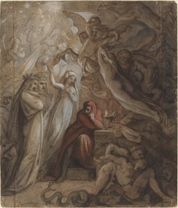 Dante che medita sulla "Divina Commedia" da Jean Jacques Feuchere