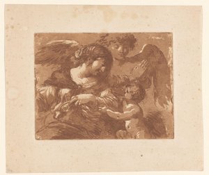 Madre con bambino e un angelo custode