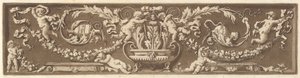 Fregio ornamentale con putti, foglie di acanto e ghirlande di frutta da Jean Jacques Lagrenee