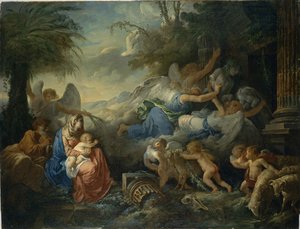 La caduta degli idoli e il riposo durante la fuga in Egitto, ca 1775 da Jean Jacques Lagrenee