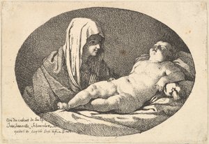 La Vergine a sinistra che guarda il Cristo bambino mentre dorme, una composizione ovale da Jean Jacques Lagrenee