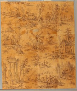 Cartone per stampa su cotone: "La Tomba di Jean-Jacques Rousseau a Ermenonville" da Jean Jacques Rousseau