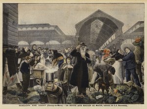 Bancarella di zuppa al mercato di Les Halles al mattino