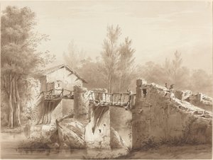 Strada di campagna su un antico ponte da Jean Jacques de Boissieu