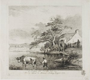 Un pastore e un toro che attraversano un fiume da Jean Jacques de Boissieu