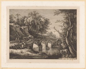 Paesaggio con figure su un ponte di pietra