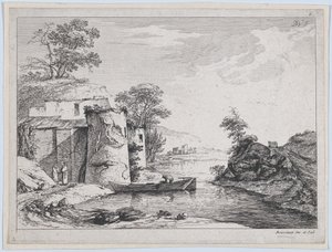 Vecchie torri su una riva del fiume, 1763