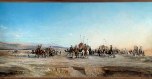 Alla ricerca di un campo. Carovane nomadi e cammelli nel deserto da Jean Joseph Bellel