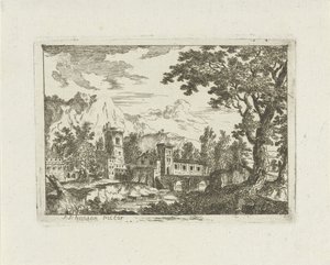 Edifici in pietra su un fiume da Jean Joseph Hanson