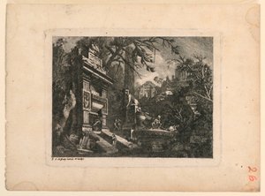 Fantasia architettonica con tomba e rovine, tavola da "Rovine Inventione de Giovan. Loren, Legeay Architet. Intagliate da lui stesso in Luce 1768" da Jean Laurent Legeay