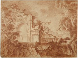 Figura in piedi tra le rovine classiche da Jean Laurent Legeay