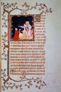 Duca Giovanni I di Berry (1340-1416) davanti alla Santissima Trinità. Miniatura tratta dal manoscritto (ms. lat. 18014) "Le Piccole Ore di Giovanni di Berry" illuminato da Giovanni il Nero, circa 1375. Parigi, B.N. da Jean Le and workshop (attr. to) Noir