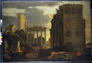 Veduta di capriccio con figure presso un arco trionfale e i Templi di Saturno e Giove Tonante da Jean Lemaire