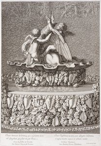 Fontana con due cupidi che giocano con un grifone, di Benoit Massou, a Versailles, 1676 da Jean Lepautre