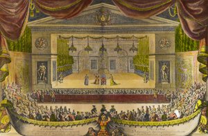 Rappresentazione del malato immaginario a Versailles, rappresentazione della commedia di Jean Baptiste Poquelin detto Molière (1622-1673) davanti alla grotta di Thetis nei giardini di Versailles alla presenza del re Luigi XIV