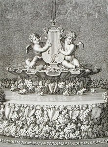 Due Cupidi che tengono una lira, una fontana a Versailles