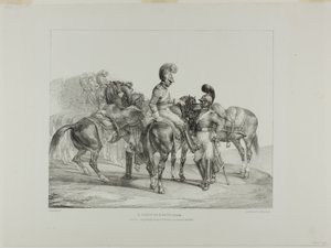 Un gruppo di guardie della vita, tavola 5 da Vari soggetti disegnati dal vero e su pietra (The English Suite) da Jean Louis André Théodore Géricault