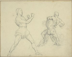 Pugile rivolto a destra e due uomini che lottano da Jean Louis André Théodore Géricault