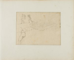 Sezione di una sala a pilastri e tre schizzi di figure da Jean Louis André Théodore Géricault