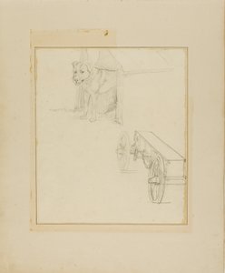 Cane in piedi in una casa per cani e studio di un carrello per munizioni da Jean Louis André Théodore Géricault