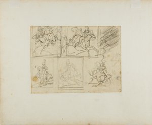 Quattro schizzi di un trombettiere a cavallo e di un lanciere polacco da Jean Louis André Théodore Géricault