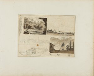 Foglio di schizzi: Quattro paesaggi e un levriero da Jean Louis André Théodore Géricault