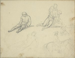 Schizzi: Nudo reclinato, Uomo che sostiene il corpo di da Jean Louis André Théodore Géricault