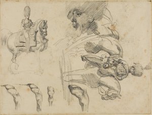Schizzi di cavalli, soldati e zoccoli