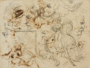 Schizzi di volti di uomini, musi di cavalli e soldati a cavallo da Jean Louis André Théodore Géricault