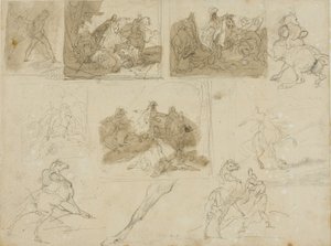 Schizzi di una battaglia di cavalleria e studi di un cavallo da tiro da Jean Louis André Théodore Géricault