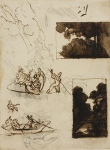 Schizzi di un sentiero nella foresta e di una festa musicale in barca da Jean Louis André Théodore Géricault