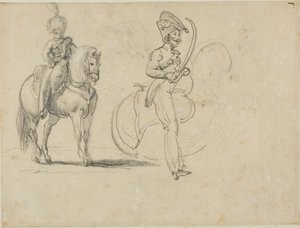 Schizzi di un chasseru a cavallo e di un ufficiale di cavalleria con la sciabola sguainata da Jean Louis André Théodore Géricault