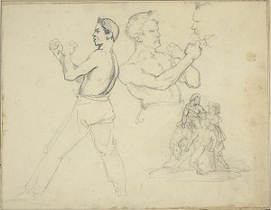 Studi di pugili e schizzo di cavaliere assistito da due figure da Jean Louis André Théodore Géricault