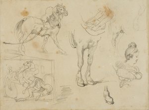 Studi di un cavallo da tiro, di un fabbro e di una giovane donna da Jean Louis André Théodore Géricault