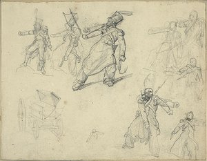 Studi di un granatiere e di un carrello per munizioni da Jean Louis André Théodore Géricault