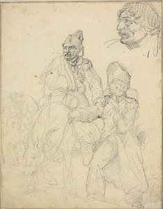 Studio di gruppo di figure, con dettaglio della testa del granatiere da Jean Louis André Théodore Géricault