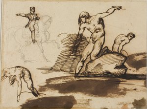 Studio di Napoleone a cavallo con schizzi di nudi tra le rocce da Jean Louis André Théodore Géricault