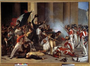 Rivoluzione del 1830: Durante le Tre Gloriose, presa del Louvre il 29/07/1830 e massacro delle guardie svizzere. Dipinto di Jean Louis Bezard (1799-dopo 1861) 1830. Parigi, Museo Carnavalet