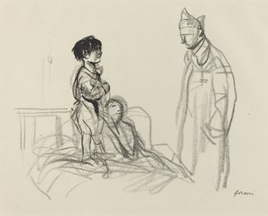 Madre e Bambino Visitati da un Soldato in Ospedale, c. 1914-1919 da Jean Louis Forain